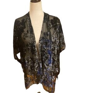 Neiman Marcus Black Floral Burnout Top